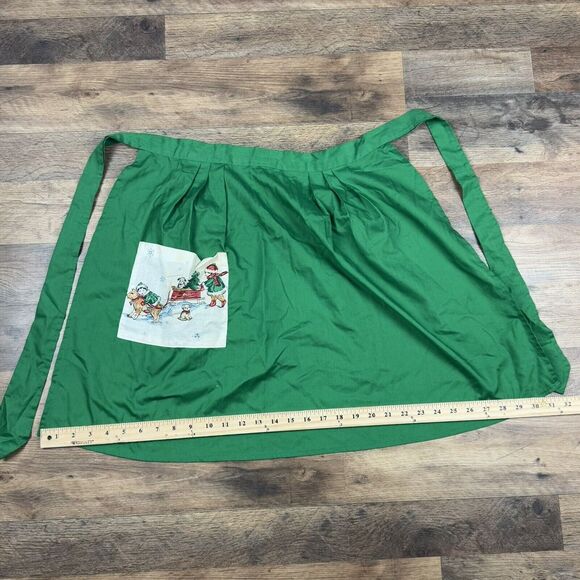 Vitg Half‎ Apron Christmas Green Kids Dogs Sled Pocket Handmade Retro Kitchen - Picture 5 of 6